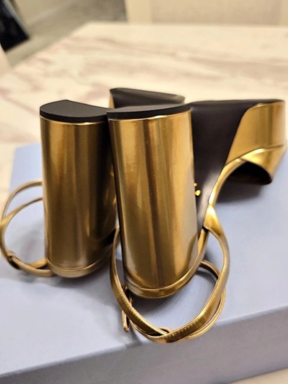 Prada Metallic Leather Platform Sandal Gold EU 40/ US 10 - Picture 8 of 13